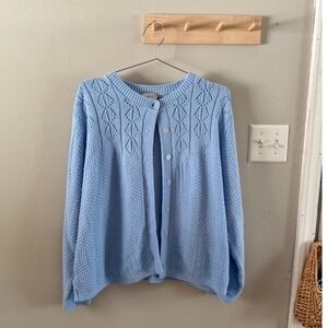 Blair Womens Pastel Blue Pointelle Textured Knit Button Front Cardigan Sweater